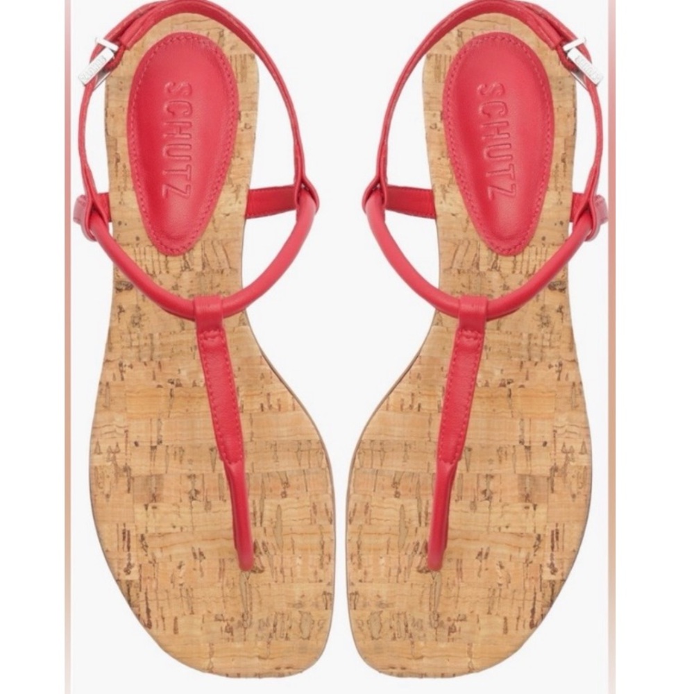 🟠NWT SCHUTZ Elsha Slingback Leather Sandal in Scarlet
